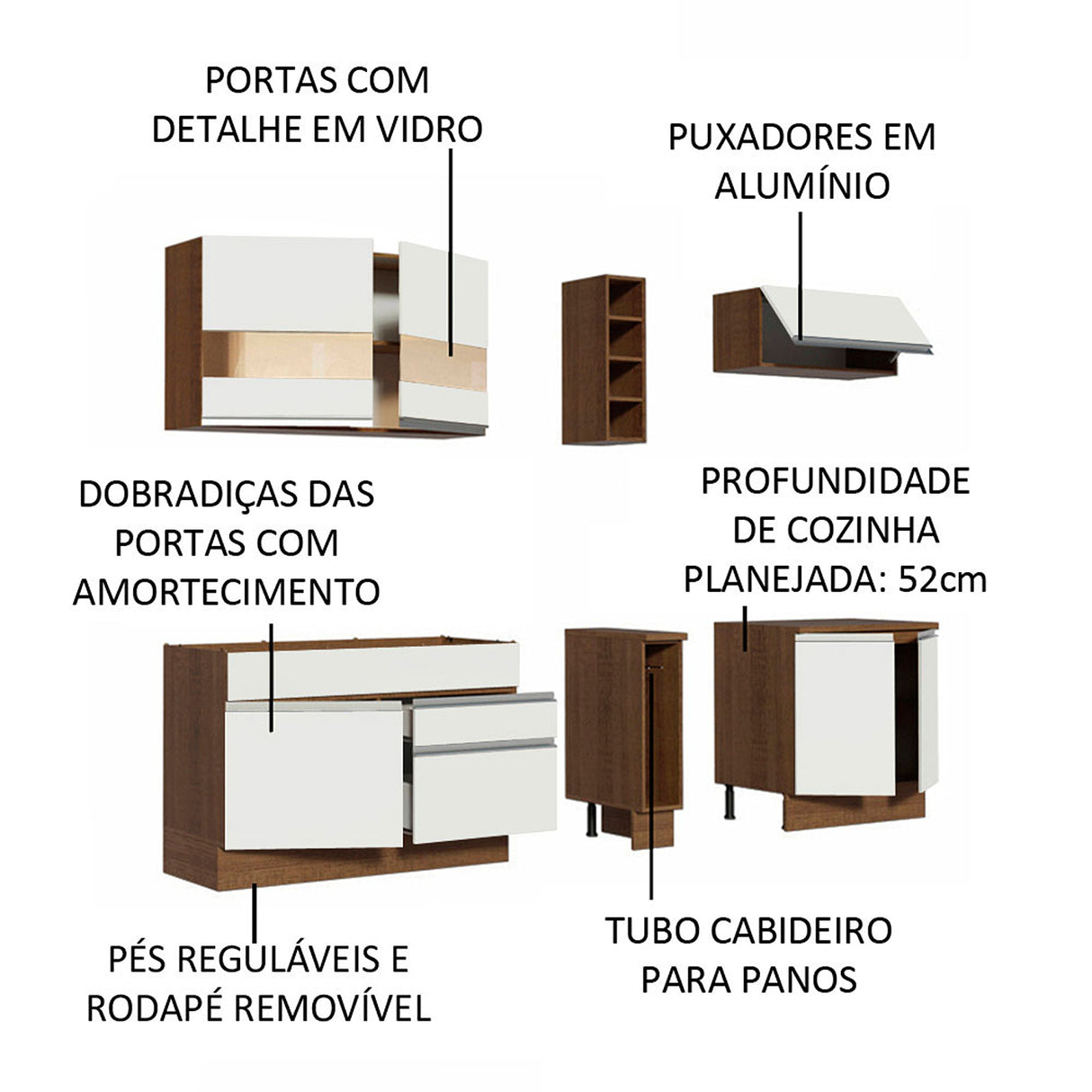 Cocina Integral Parma 2.20x2.25 Blanco y Marron Diseño Moderno Acabado de Alta Calidad - COCINAS | Bylmo