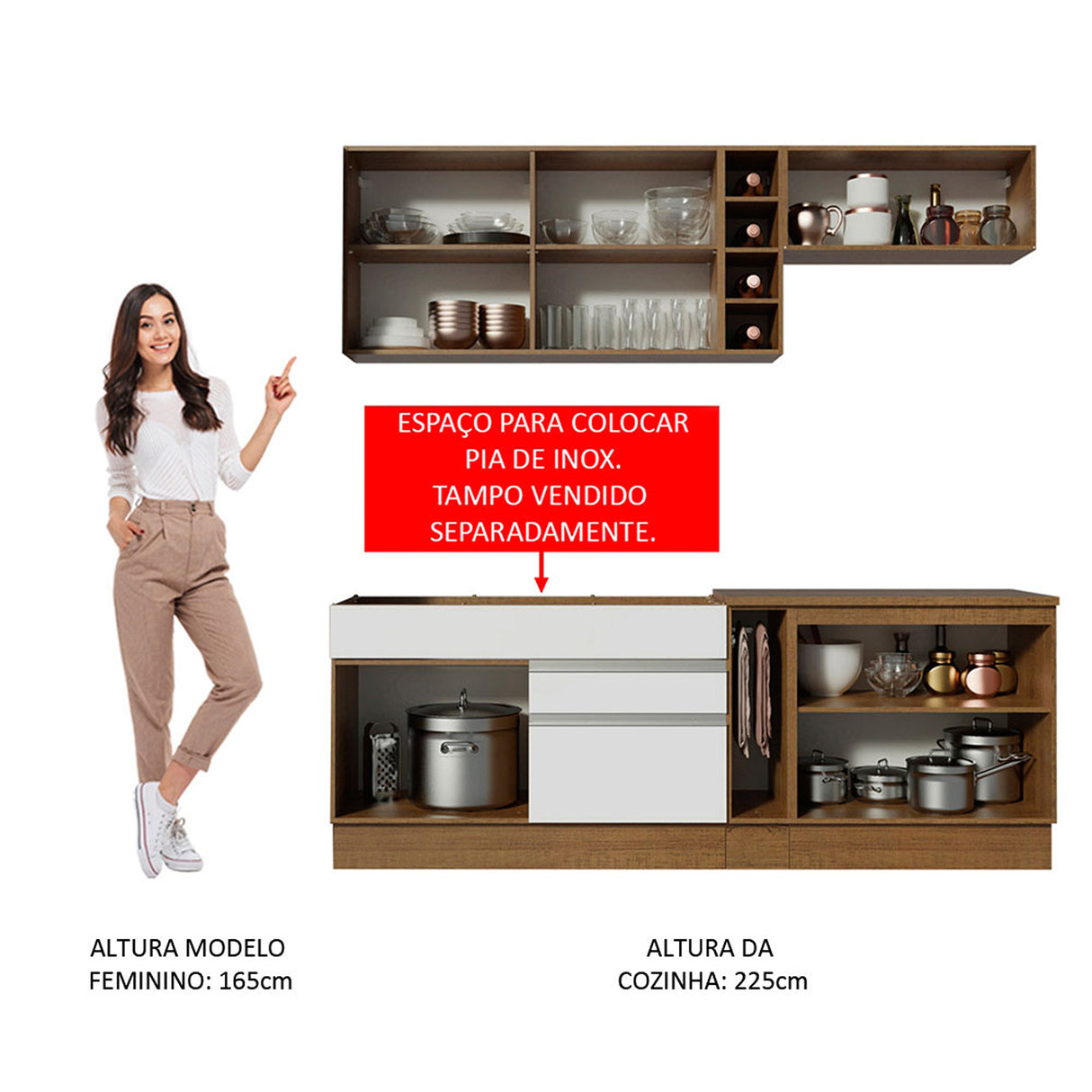 Cocina Integral Parma 2.20x2.25 Blanco y Marron Diseño Moderno Acabado de Alta Calidad - COCINAS | Bylmo