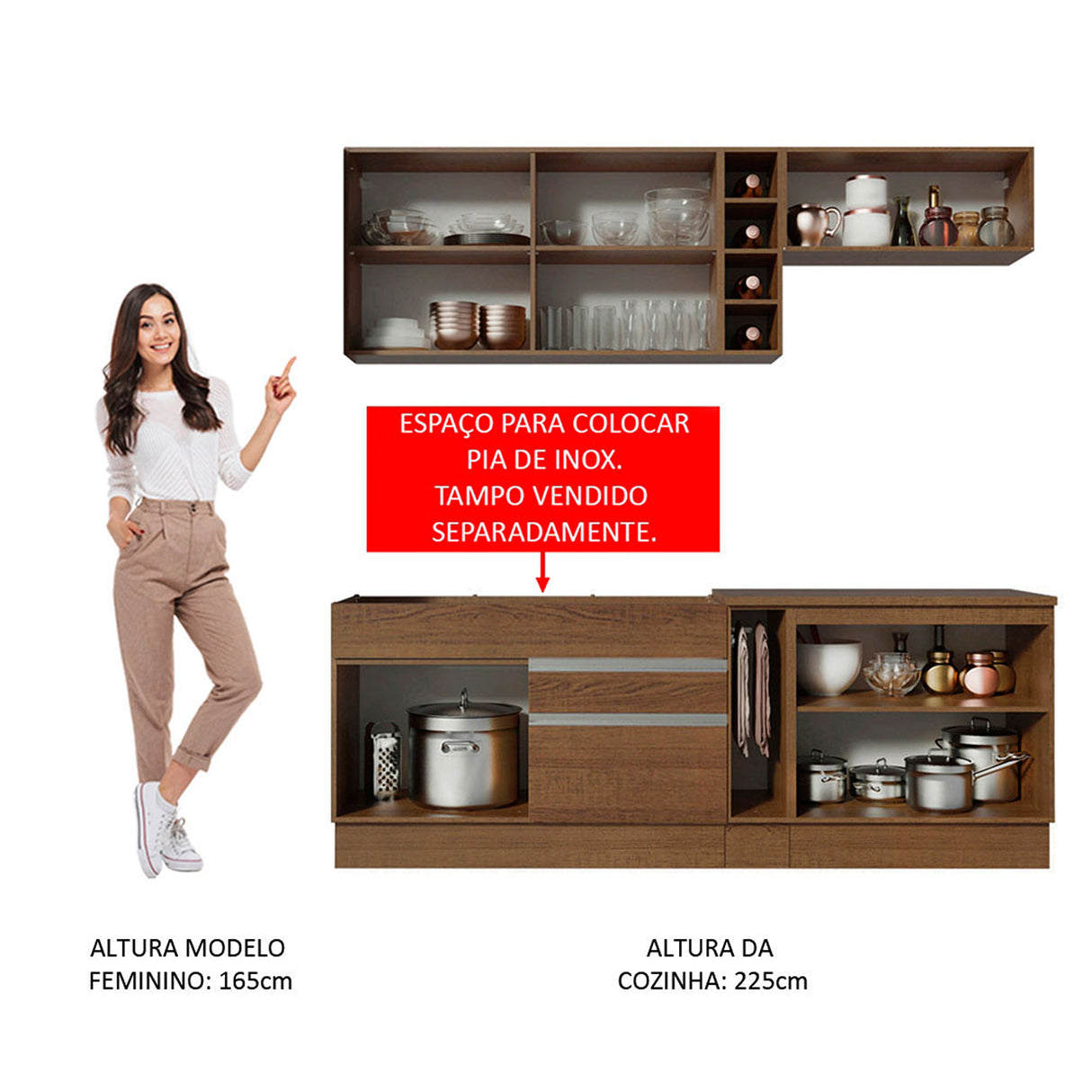 Cocina Integral Parma 220x225 MDP Marrón y Blanco Diseño Moderno - COCINAS | Bylmo