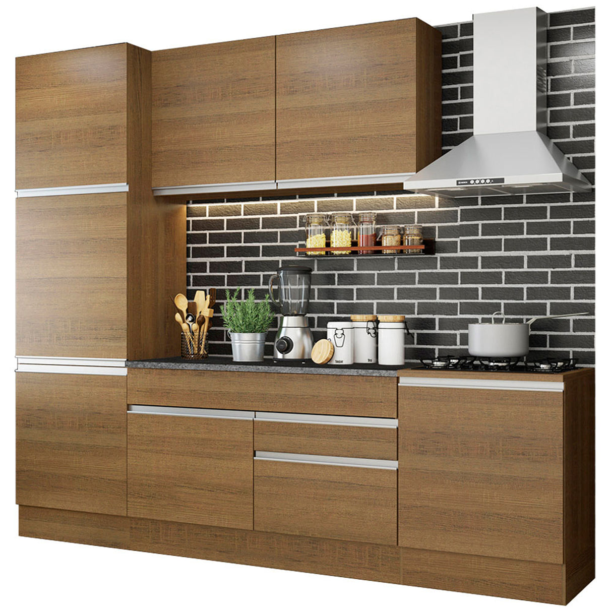 Cocina Integral Bari Marron 240x225cm con Mesón y sin Pozuelo - COCINAS | Bylmo