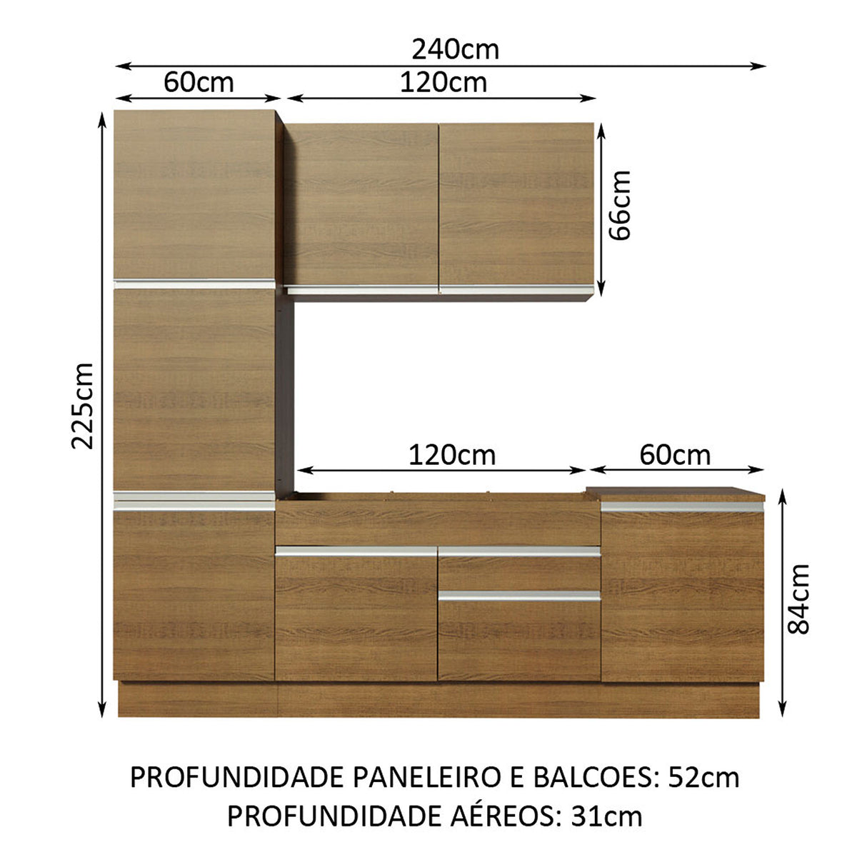 Cocina Integral Bari Marron 240x225cm con Mesón y sin Pozuelo - COCINAS | Bylmo