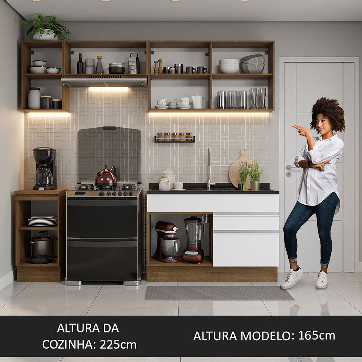 Cocina Integral Glamy Marron y Blanco 240x225cm con Mesón y sin Pozuelo - COCINAS | Bylmo