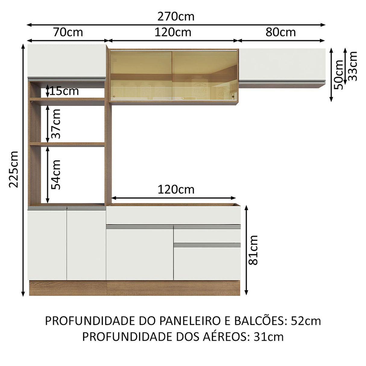 Cocina Integral Glamy 270x225 Blanco MDP Siete Capas - COCINAS | Bylmo