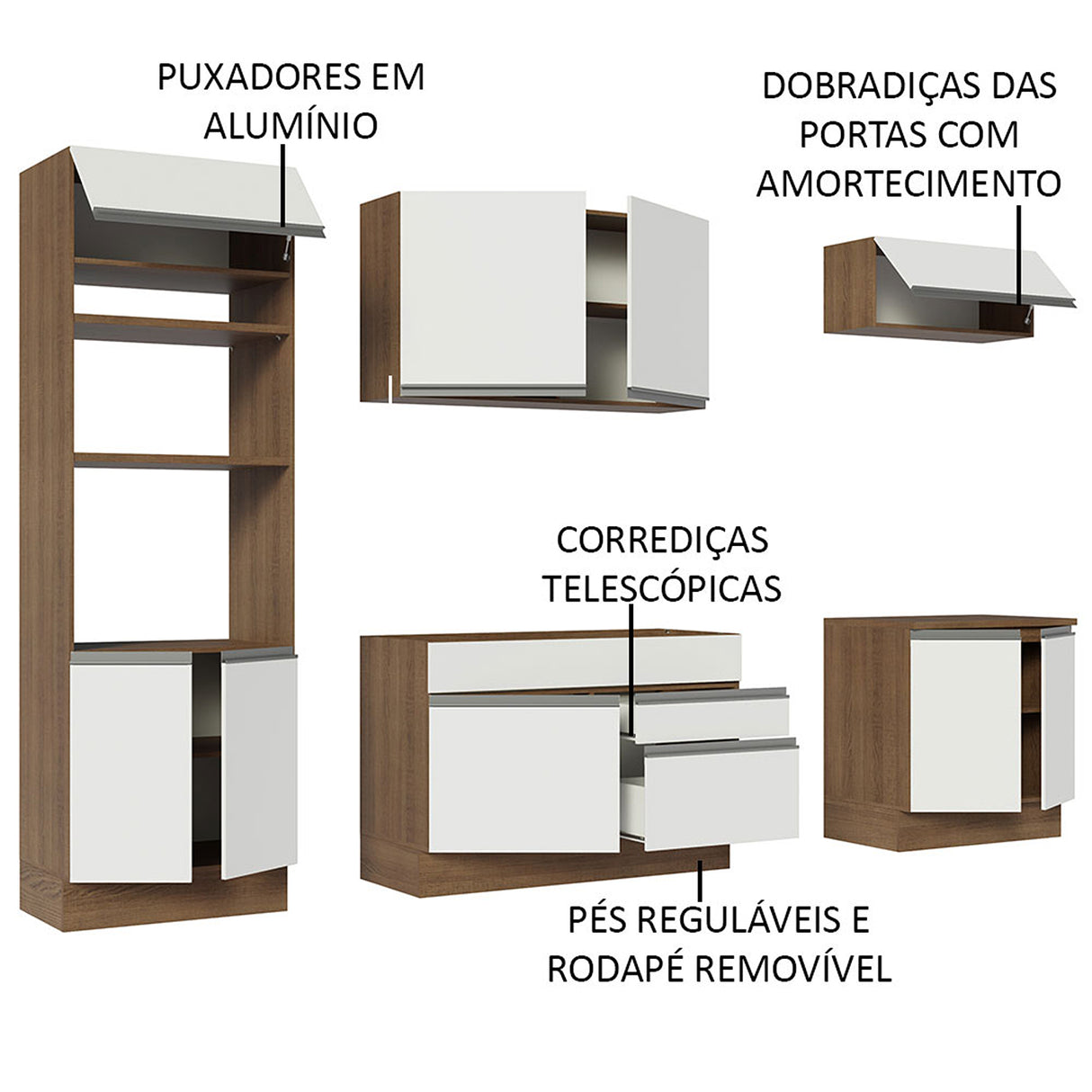 Cocina Integral Glamy 270 Marrón y Blanco Moderna - COCINAS | Bylmo