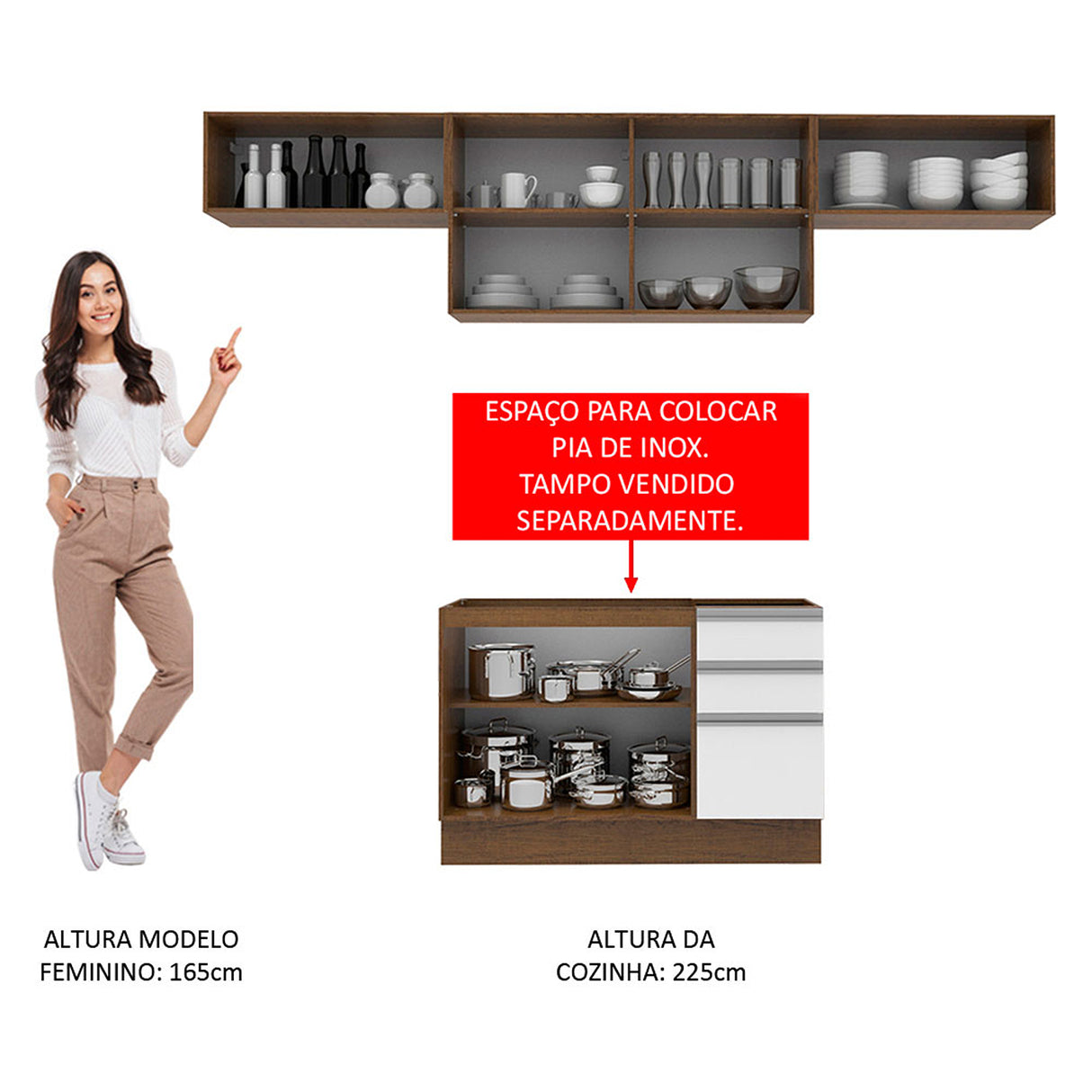 Cocina Integral Marina Marron y Blanco 280x225cm sin Mesón y sin Pozuelo - COCINAS | Bylmo