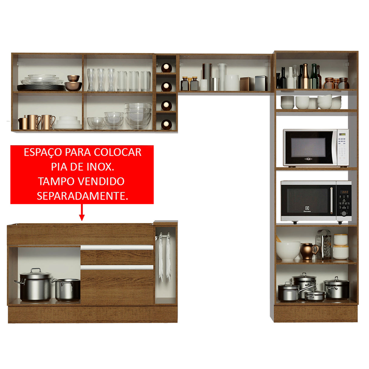 Cocina Integral Cristal Marron 290x225cm sin Mesón y sin Pozuelo - COCINAS | Bylmo