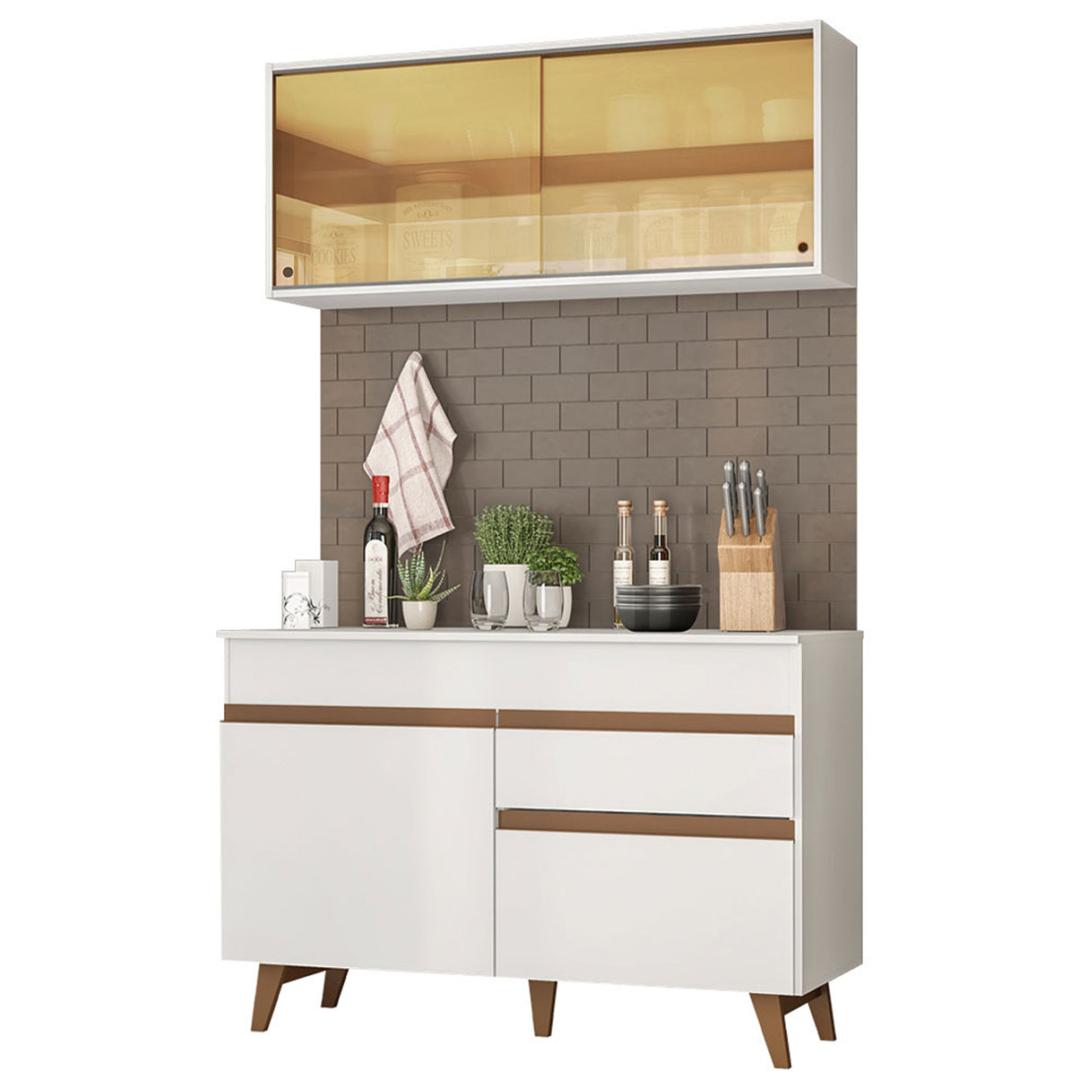 Cocina Integral Reims Blanco 120x210cm con Mesón y sin Pozuelo - COCINAS | Bylmo