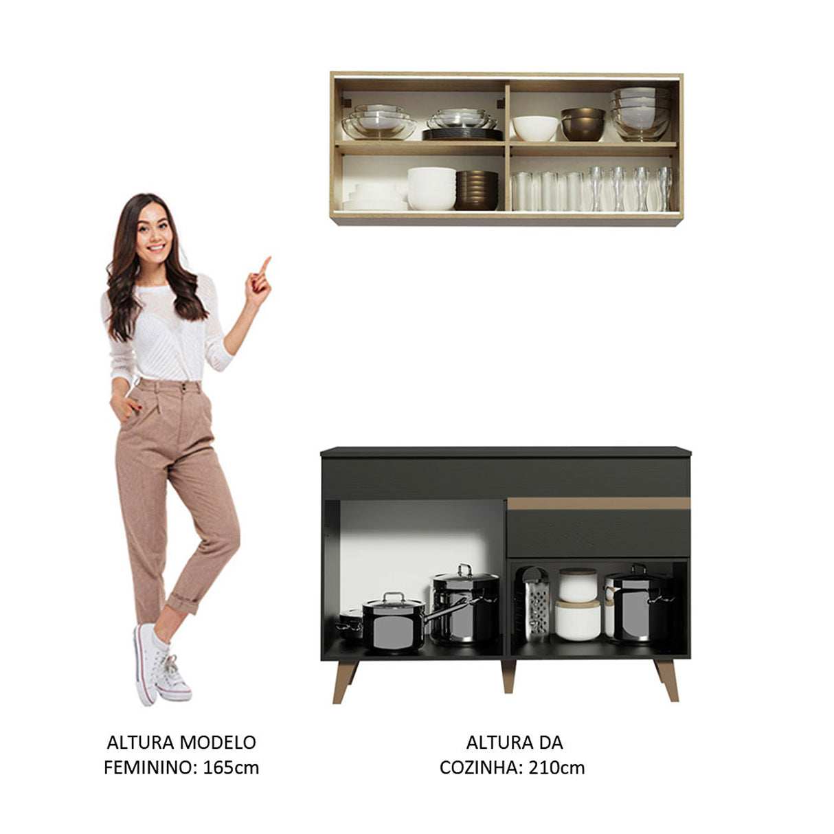 Cocina Integral Reims Negro y Marron 120x210cm con Mesón y sin Pozuelo - COCINAS | Bylmo