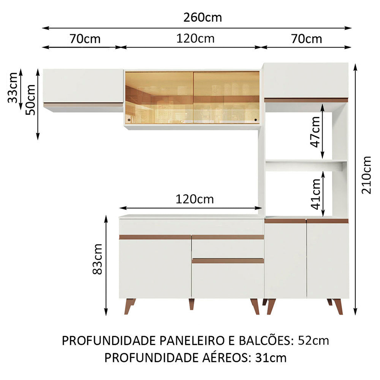 Cocina Integral Reims Blanco 260x210cm con Mesón y sin Pozuelo - COCINAS | Bylmo