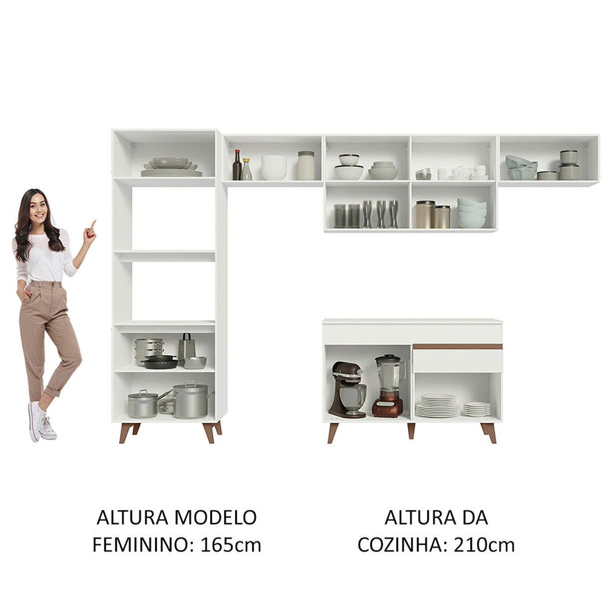 Cocina Integral Reims Blanco 330x210cm con Mesón y sin Pozuelo - COCINAS | Bylmo