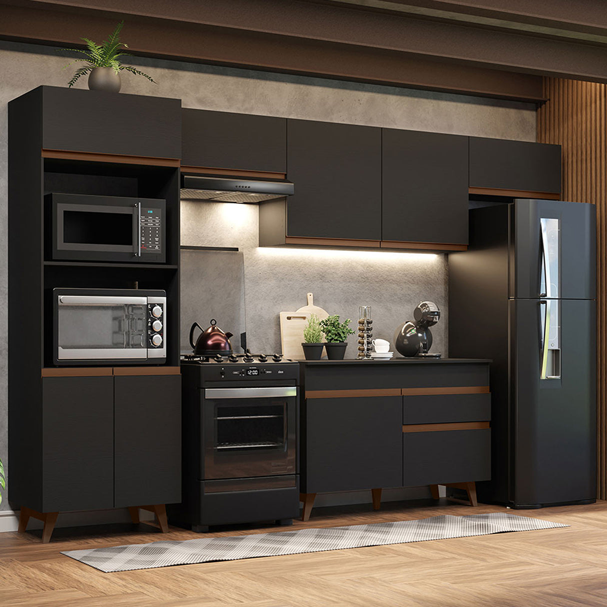 Cocina Integral Reims Negro 330x210cm con Mesón y sin Pozuelo - COCINAS | Bylmo