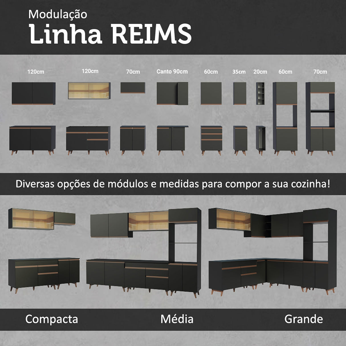 Cocina Integral Reims Negro 330x210cm con Mesón y sin Pozuelo - COCINAS | Bylmo