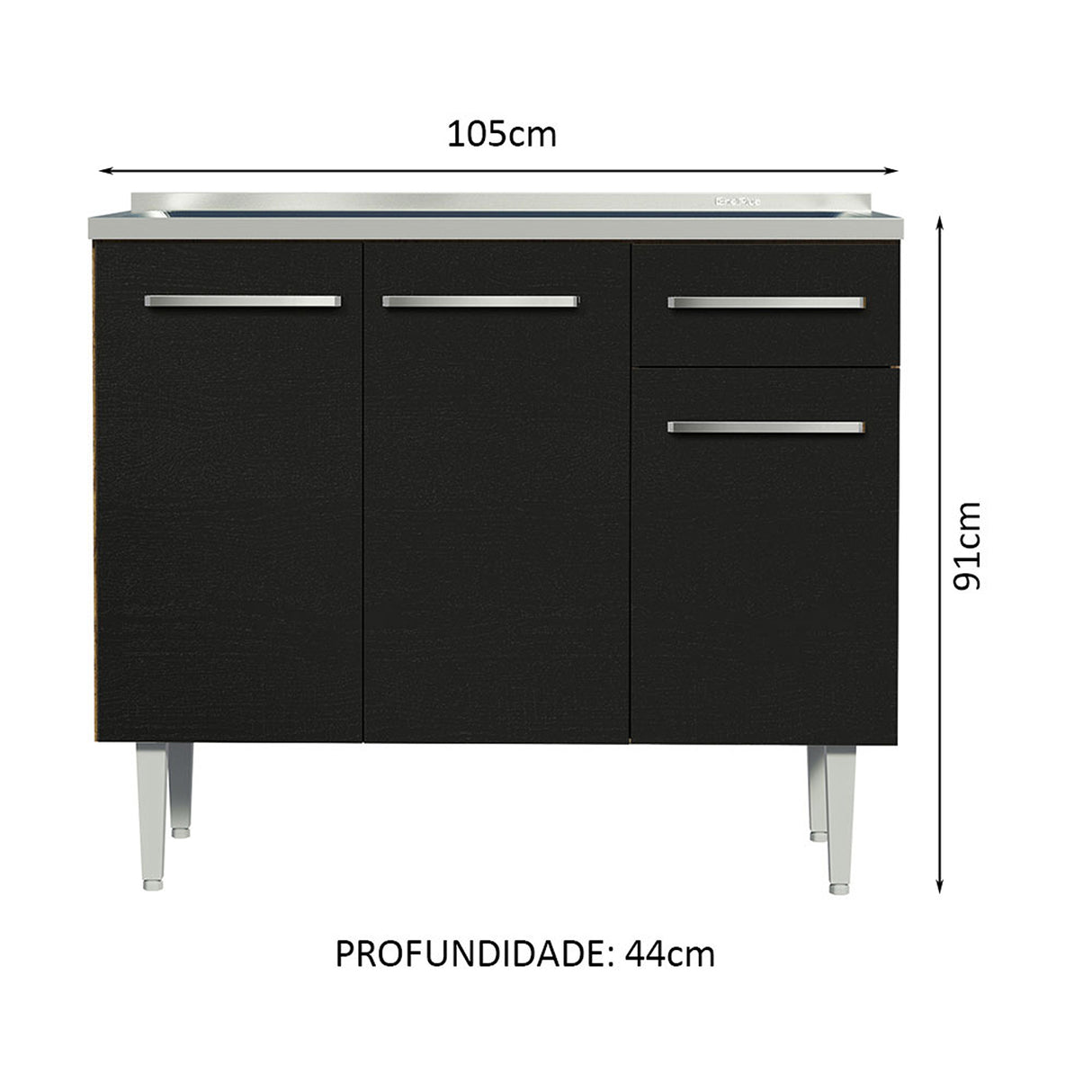 Mueble Inferior de Cocina Emily Marron y Negro 105x91cm con Mesón de Acero Inoxidable - MUEBLES INFERIORES DE COCINA | Bylmo