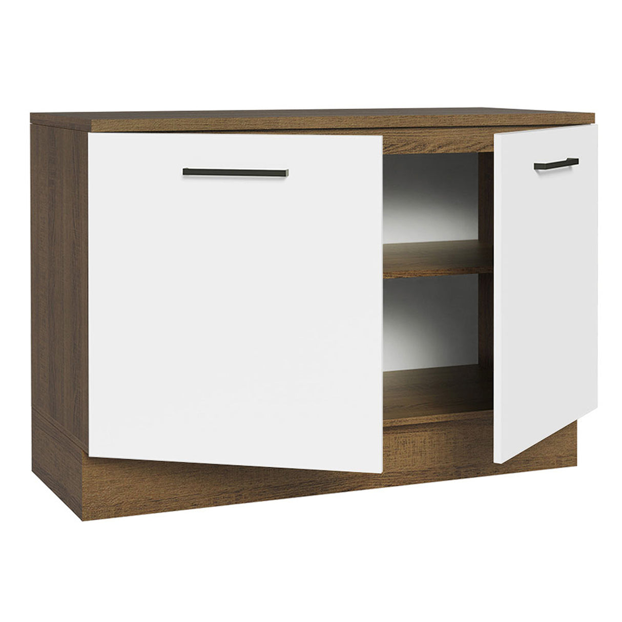 Mueble Inferior de Cocina Agata Marron y Blanco 120x84cm con Mesón de Madera y Dos Puertas - MUEBLES INFERIORES DE COCINA | Bylmo