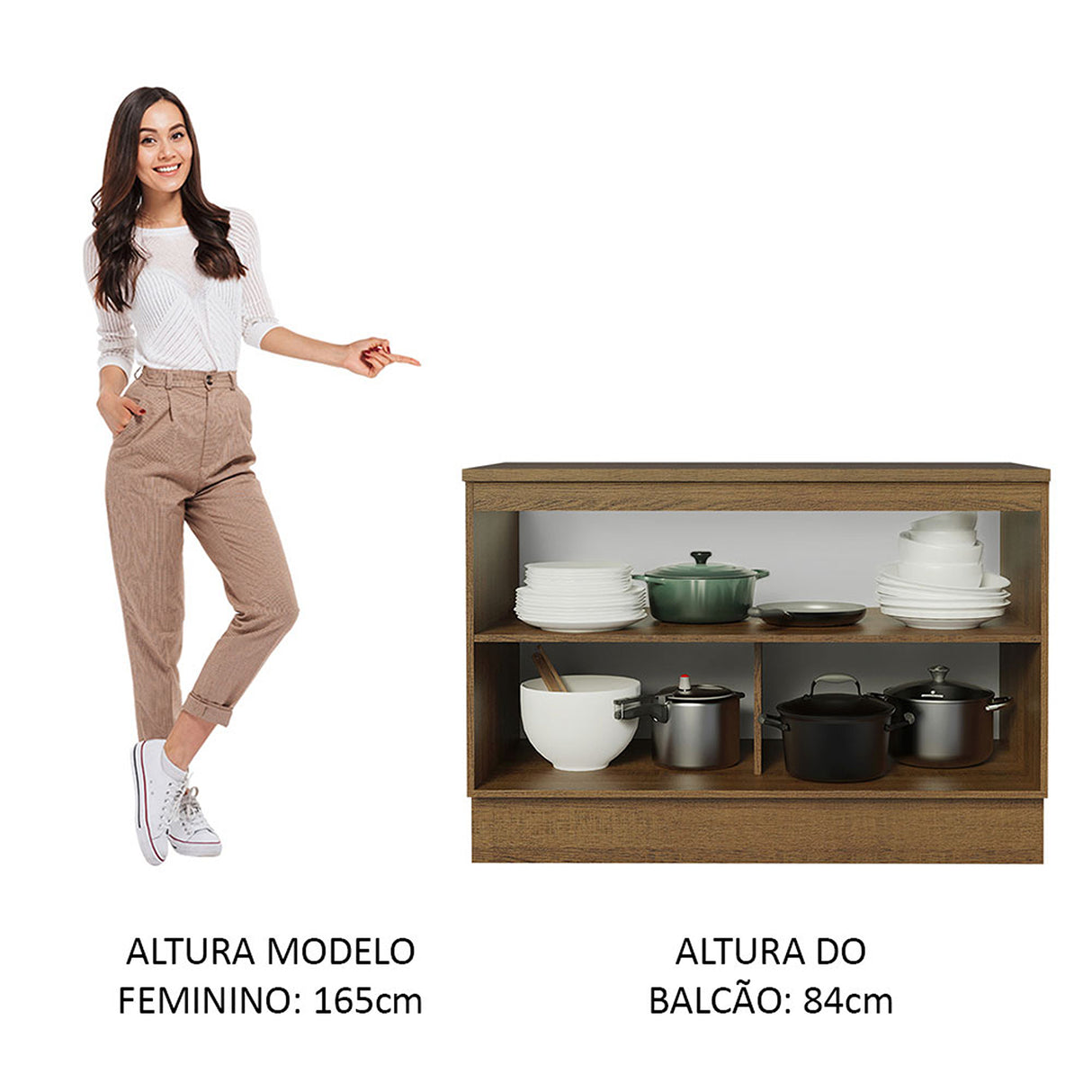 Mueble Inferior de Cocina Agata Marron y Blanco 120x84cm con Mesón de Madera y Dos Puertas - MUEBLES INFERIORES DE COCINA | Bylmo