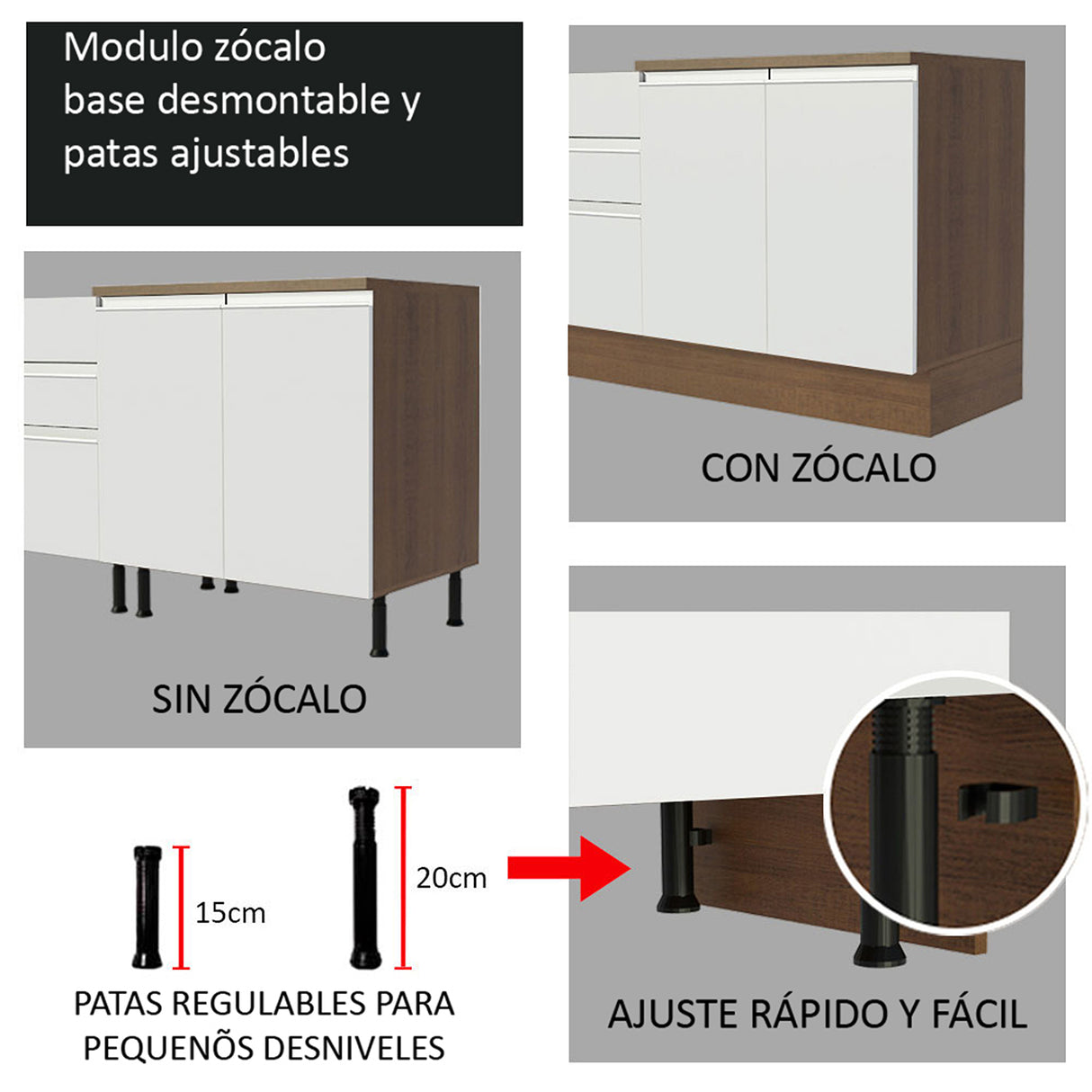 Mueble Inferior de Cocina Glamy Marron y Blanco 120x84cm con Mesón de Madera y Dos Puertas - MUEBLES INFERIORES DE COCINA | Bylmo