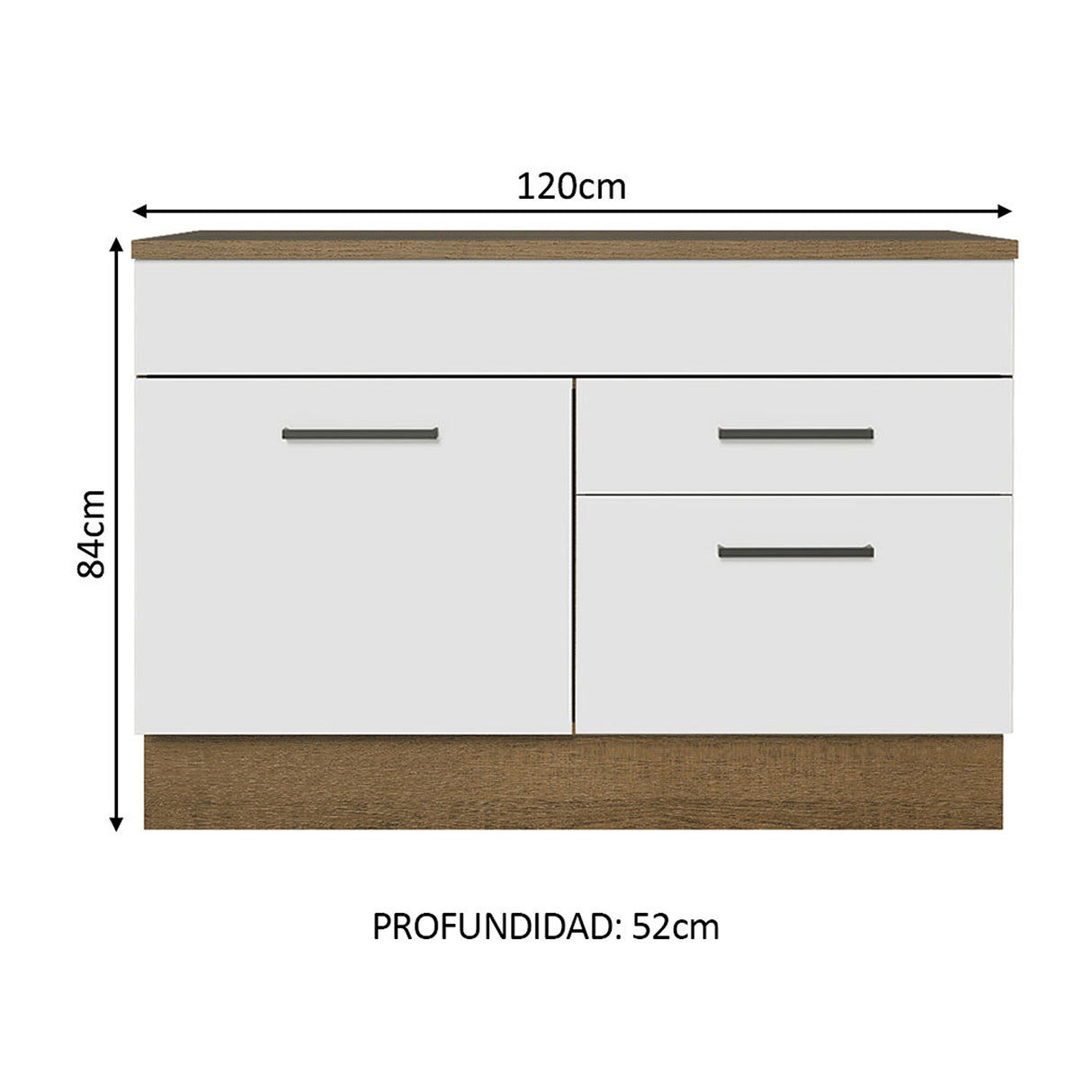 Mueble Inferior de Cocina Agata Marron y Blanco 120x84cm con Mesón de Madera - MUEBLES INFERIORES DE COCINA | Bylmo