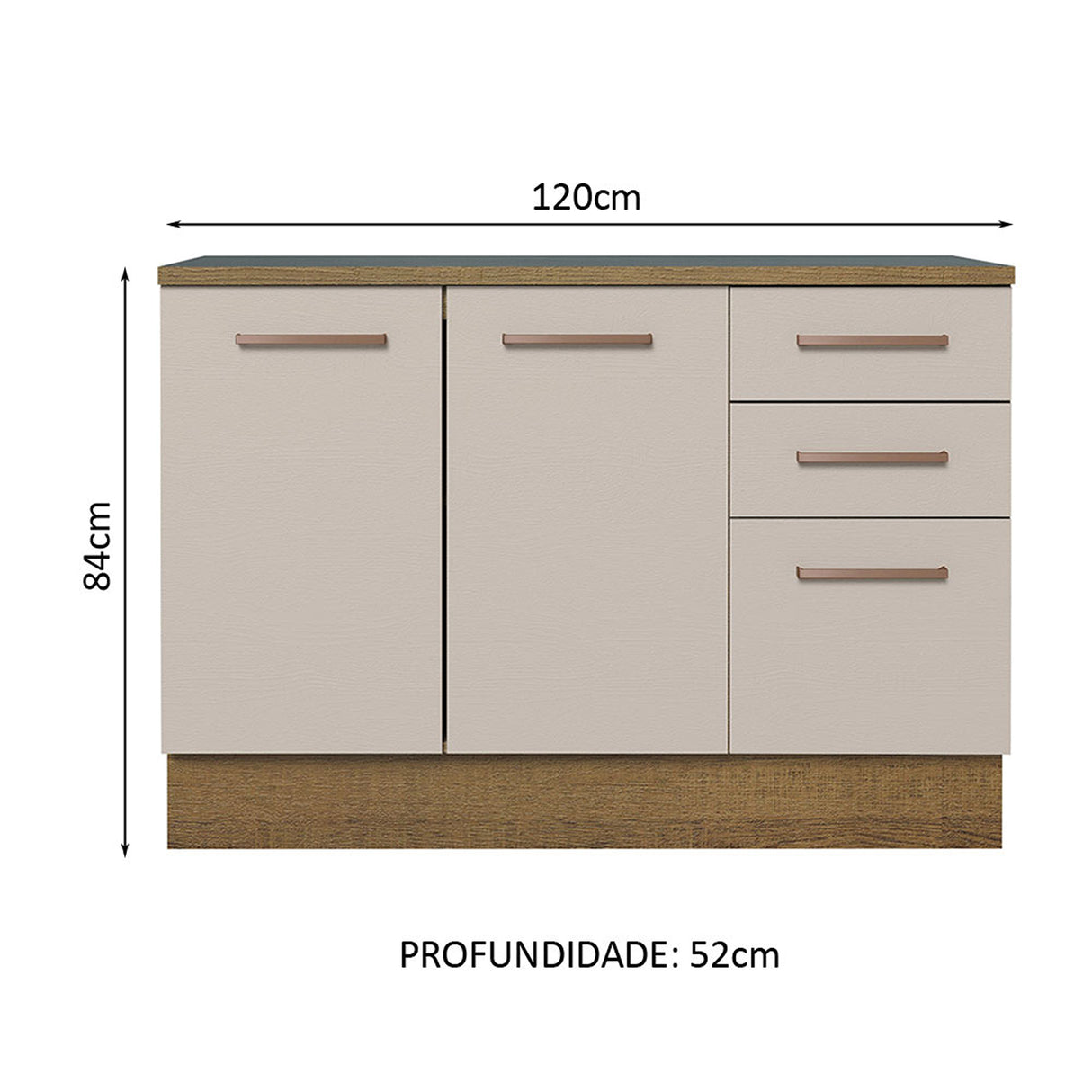 Mueble Inferior de Cocina Agata Marron y Crema 120x84cm con Mesón de Madera - MUEBLES INFERIORES DE COCINA | Bylmo