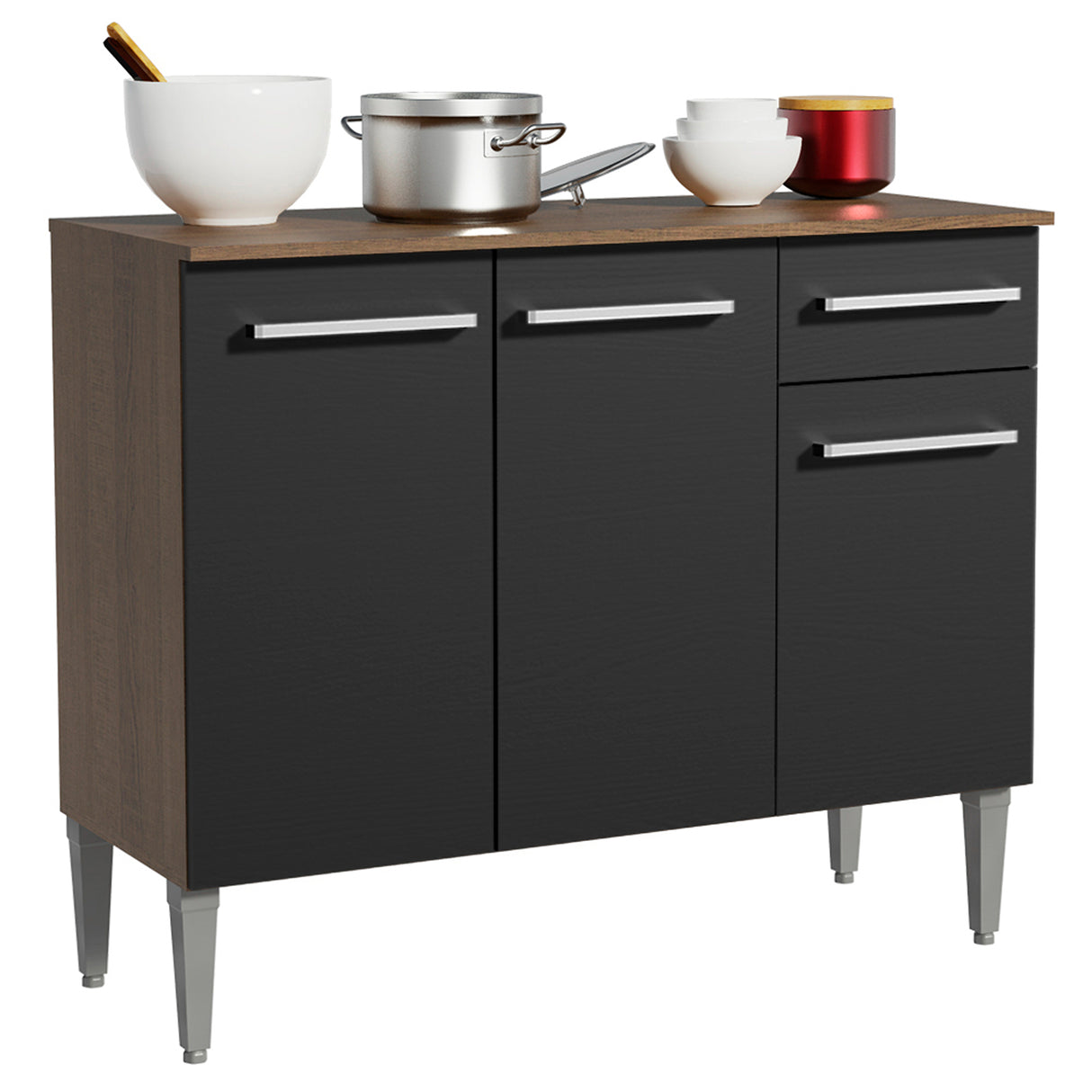 Mueble Inferior de Cocina Emily Marron y Negro 105x88cm con Mesón de Madera - MUEBLES INFERIORES DE COCINA | Bylmo