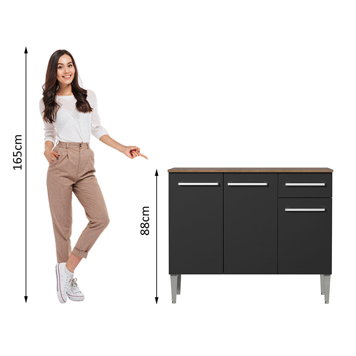 Mueble Inferior de Cocina Emily Marron y Negro 105x88cm con Mesón de Madera - MUEBLES INFERIORES DE COCINA | Bylmo