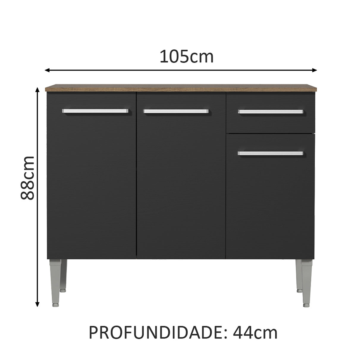 Mueble Inferior de Cocina Emily Marron y Negro 105x88cm con Mesón de Madera - MUEBLES INFERIORES DE COCINA | Bylmo