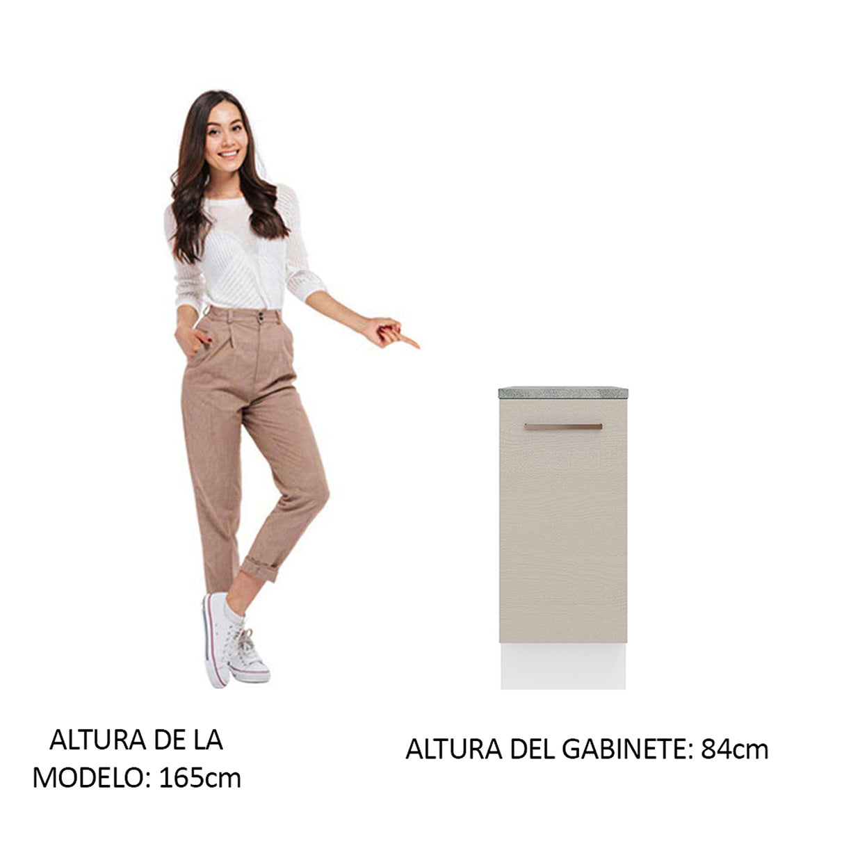 Mueble Inferior de Cocina Agata Blanco y Crema 35x84cm con Mesón de Madera - MUEBLES INFERIORES DE COCINA | Bylmo