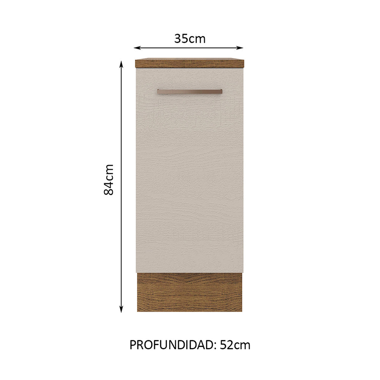 Mueble Inferior de Cocina Agata Marron y Crema 35x84cm con Mesón de Madera - MUEBLES INFERIORES DE COCINA | Bylmo