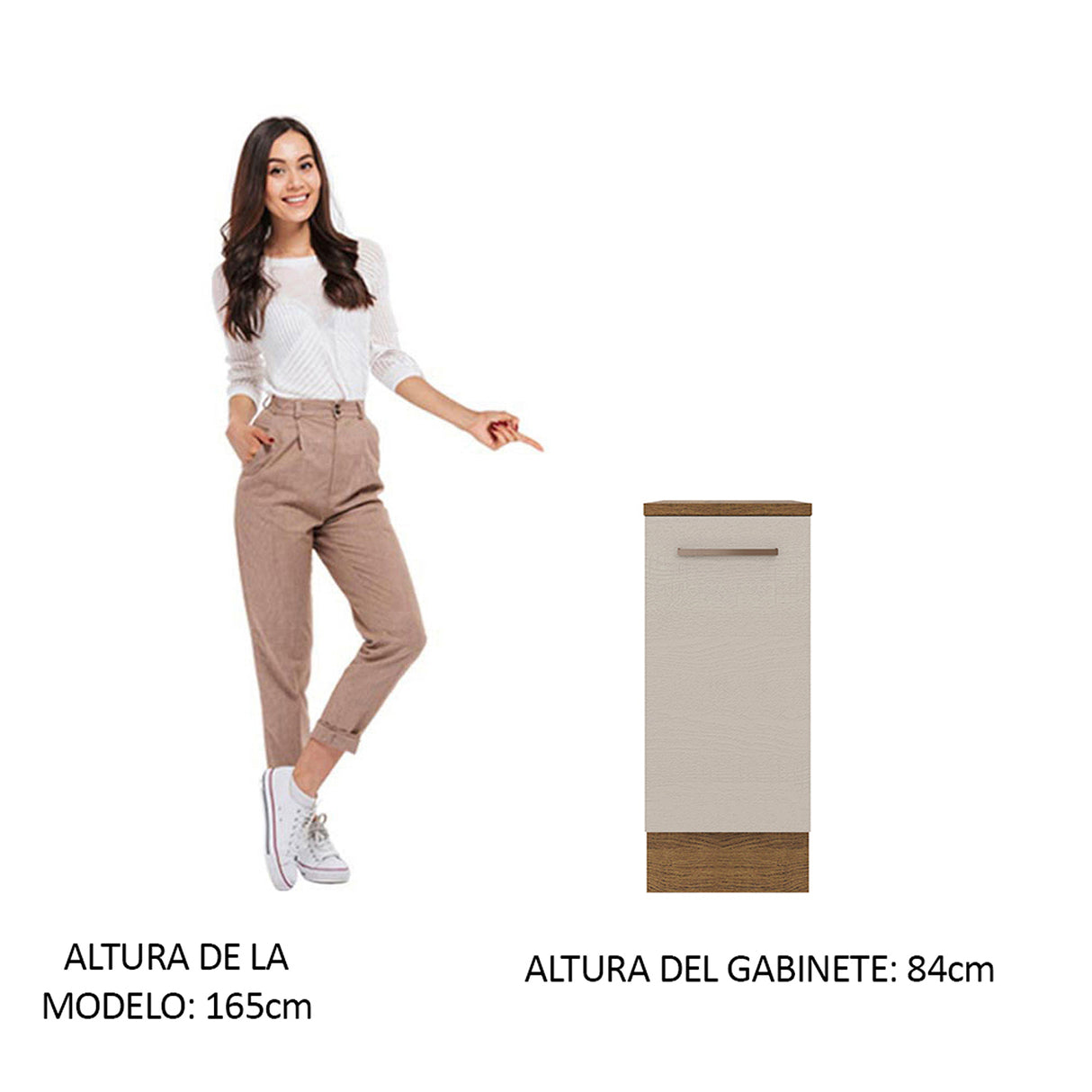 Mueble Inferior de Cocina Agata Marron y Crema 35x84cm con Mesón de Madera - MUEBLES INFERIORES DE COCINA | Bylmo