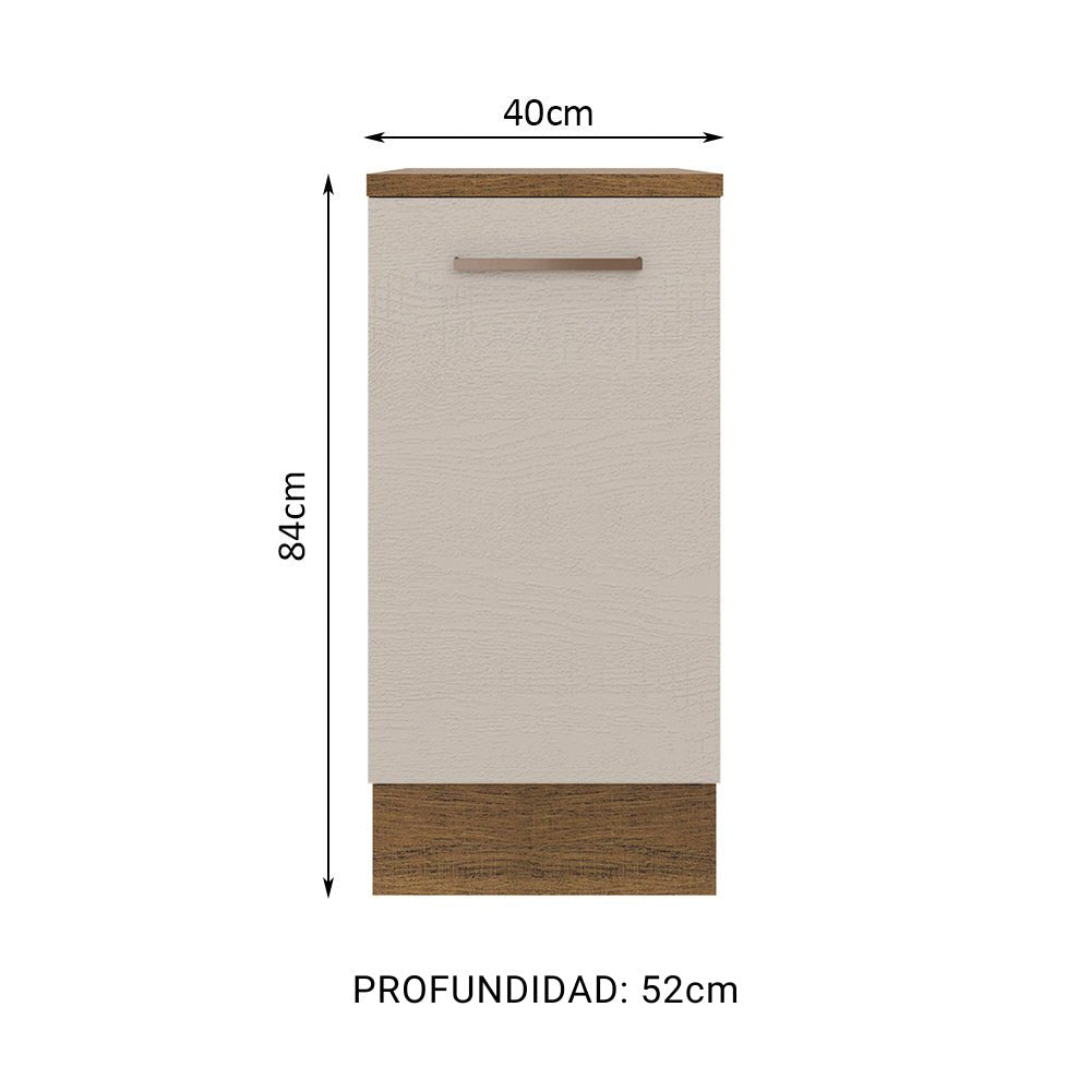 Mueble Inferior de Cocina Agata Marron y Crema 40x84cm con Mesón de Madera y Una Puerta - MUEBLES INFERIORES DE COCINA | Bylmo