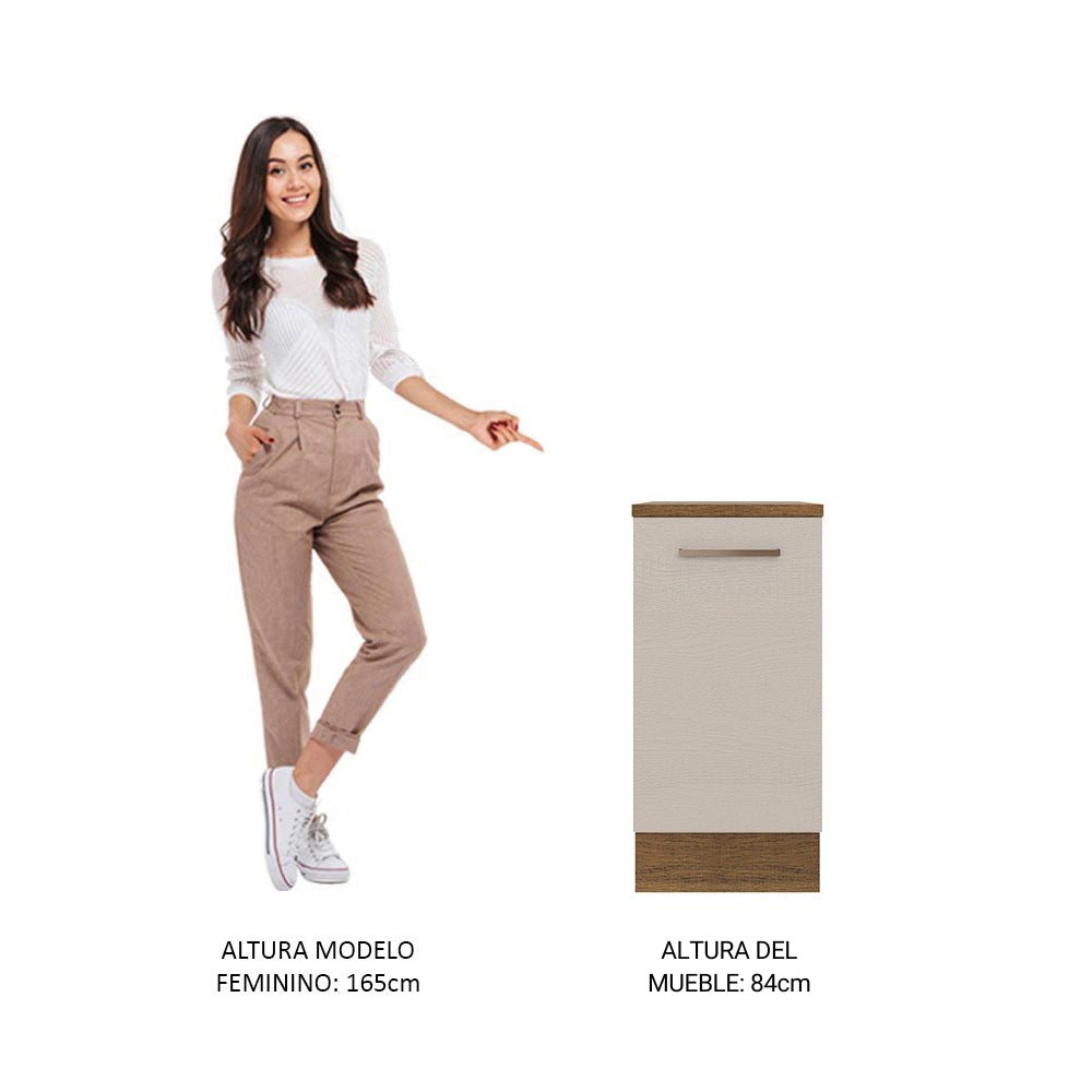 Mueble Inferior de Cocina Agata Marron y Crema 40x84cm con Mesón de Madera y Una Puerta - MUEBLES INFERIORES DE COCINA | Bylmo