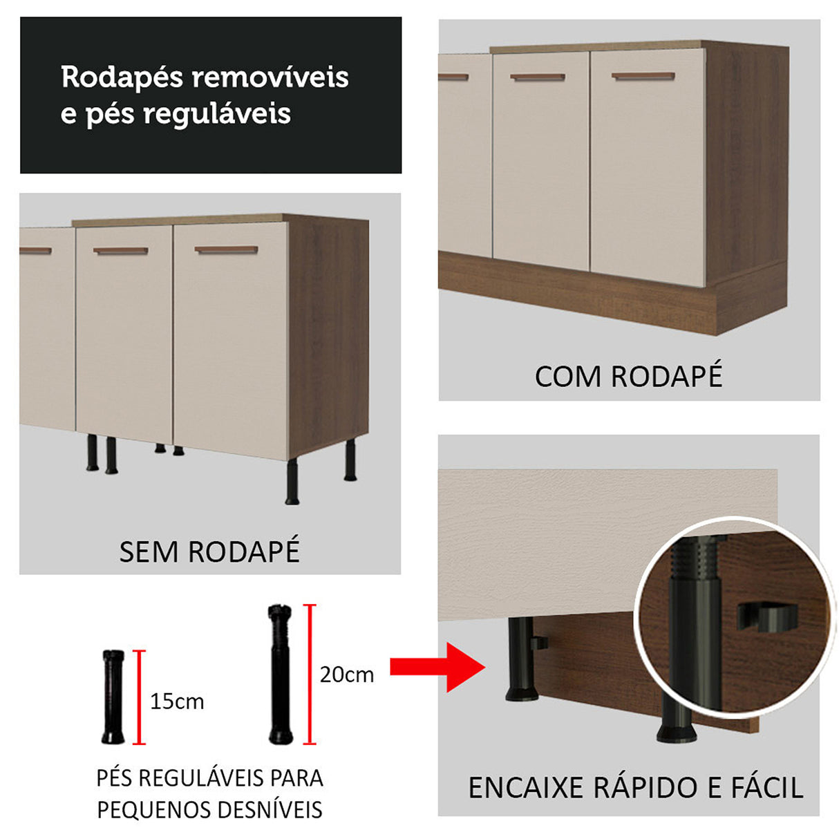 Mueble Inferior de Cocina Agata Marron y Crema 40x84cm con Mesón de Madera y Tres Cajones - MUEBLES INFERIORES DE COCINA | Bylmo