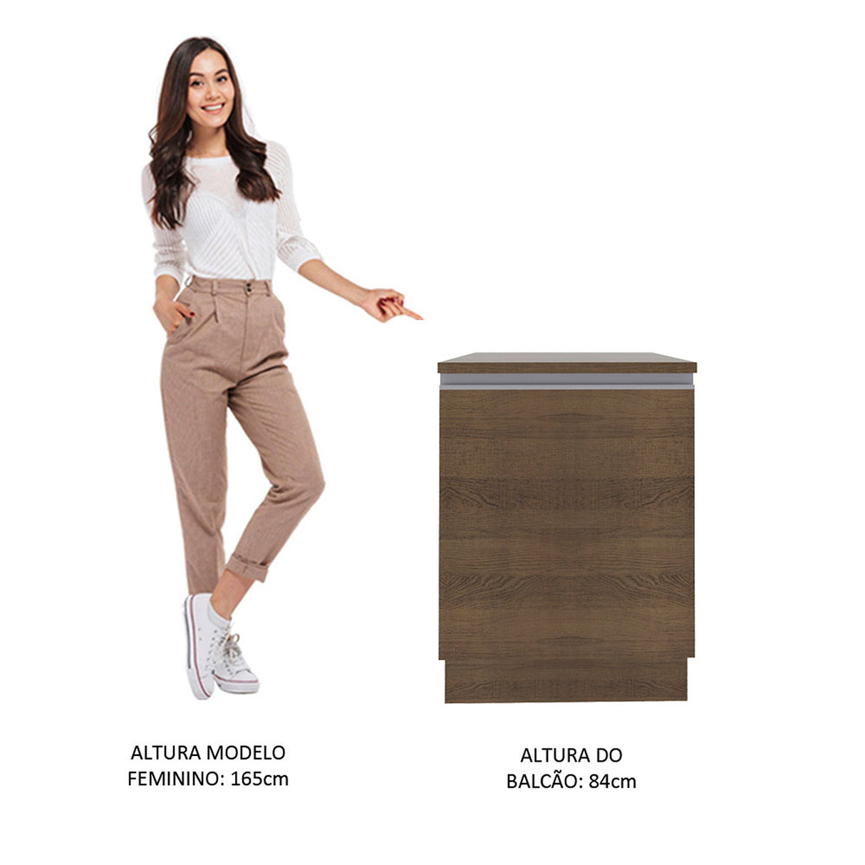 Mueble Inferior de Cocina Glamy Marron 60x84cm con Mesón de Madera - MUEBLES INFERIORES DE COCINA | Bylmo
