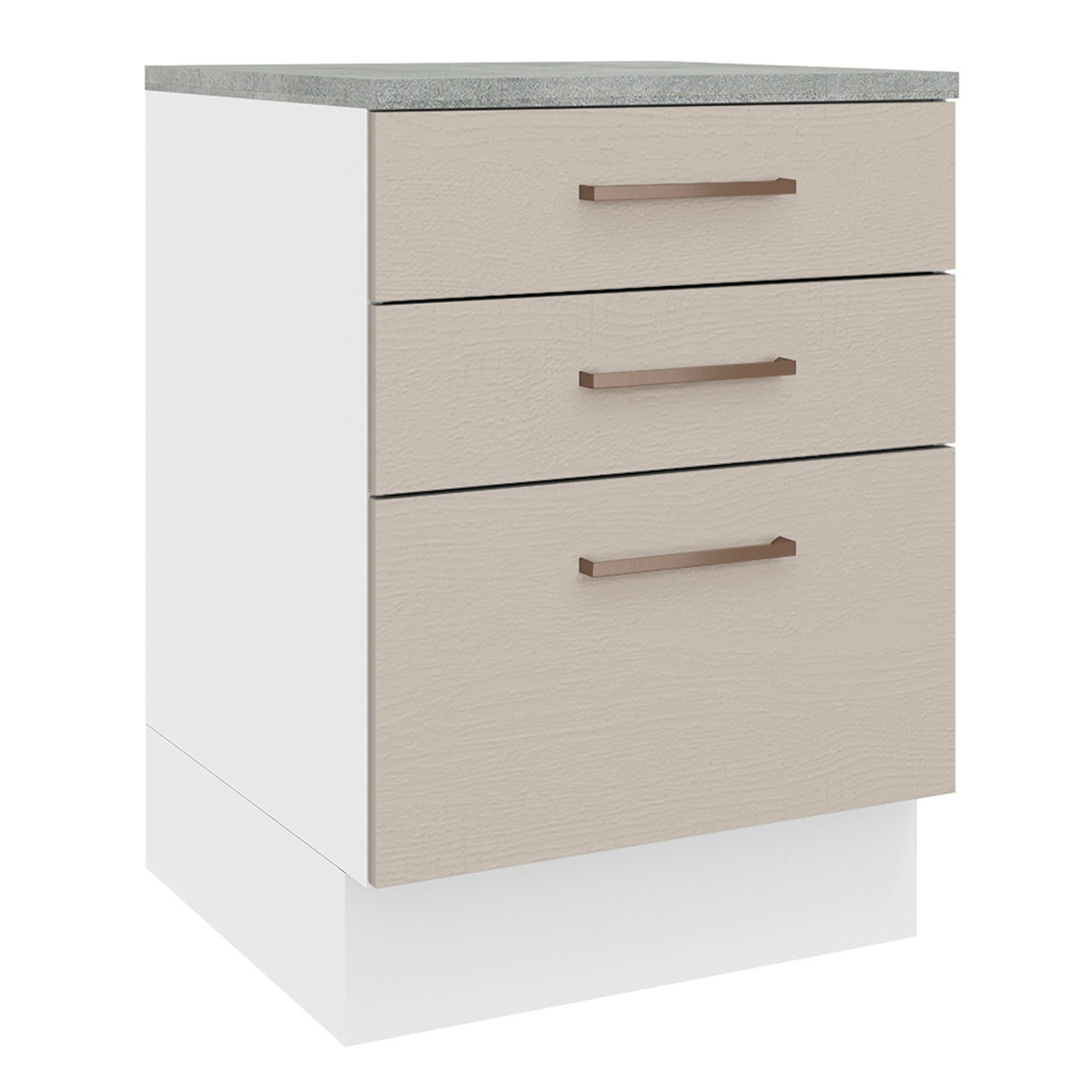 Mueble Inferior de Cocina Agata Blanco y Crema 60x84cm con Mesón de Madera y Tres Cajones - MUEBLES INFERIORES DE COCINA | Bylmo