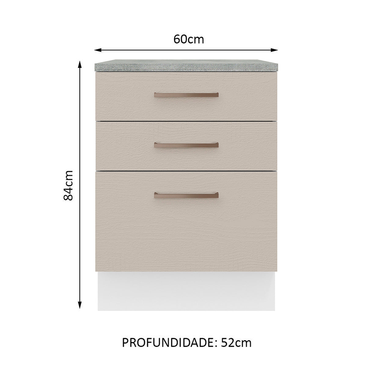 Mueble Inferior de Cocina Agata Blanco y Crema 60x84cm con Mesón de Madera y Tres Cajones - MUEBLES INFERIORES DE COCINA | Bylmo