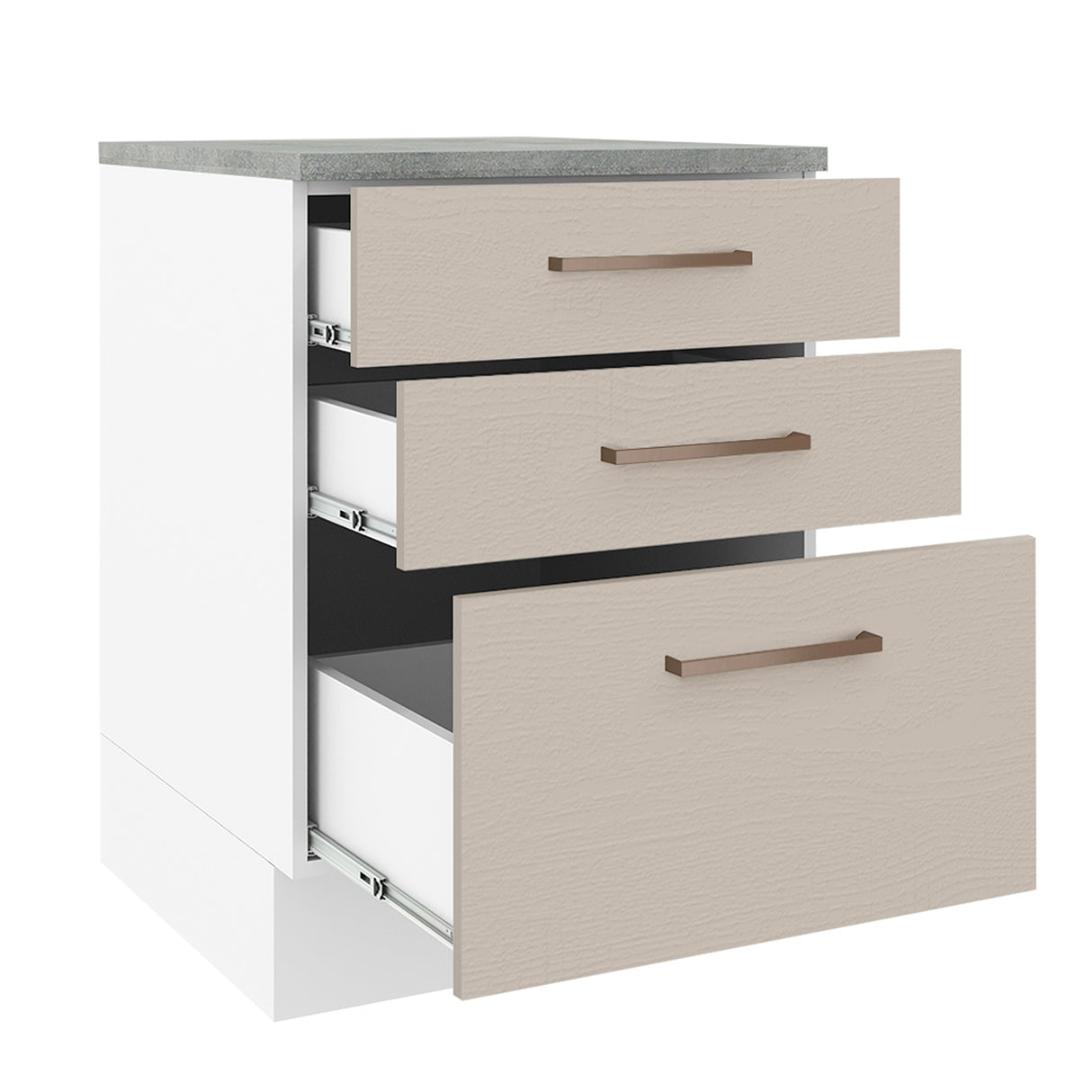 Mueble Inferior de Cocina Agata Blanco y Crema 60x84cm con Mesón de Madera y Tres Cajones - MUEBLES INFERIORES DE COCINA | Bylmo