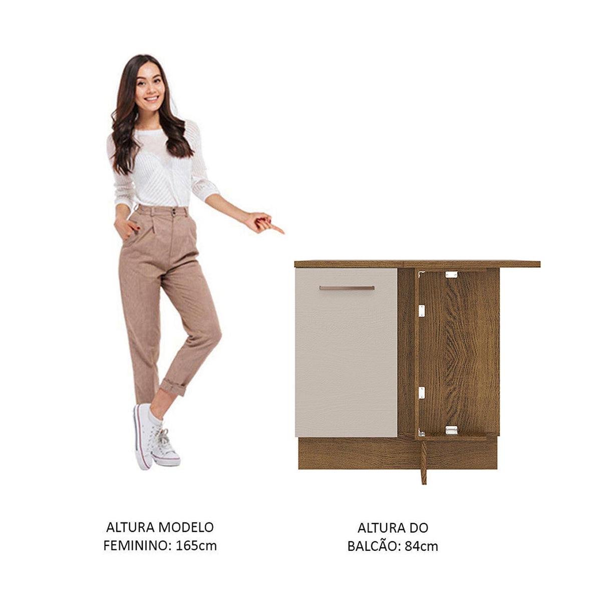 Mueble Inferior de Cocina Agata Marron y Crema 94x84cm con Mesón de Madera - MUEBLES INFERIORES DE COCINA | Bylmo