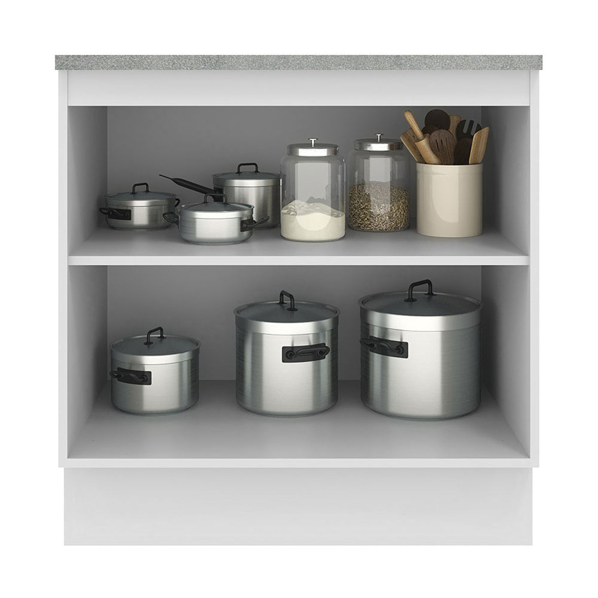 Mueble Inferior de Cocina Agata Blanco y Crema 80x84cm con Mesón de Madera y Dos Puertas - MUEBLES INFERIORES DE COCINA | Bylmo