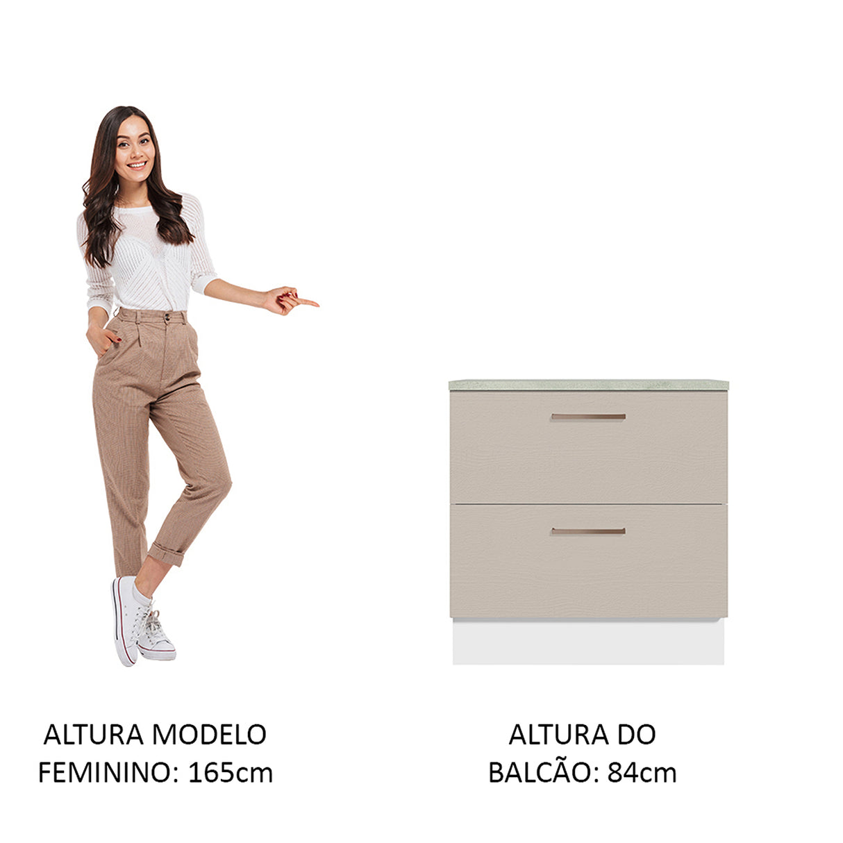 Mueble Inferior de Cocina Agata Blanco y Crema 80x84cm con Mesón de Madera y Dos Cajones - MUEBLES INFERIORES DE COCINA | Bylmo
