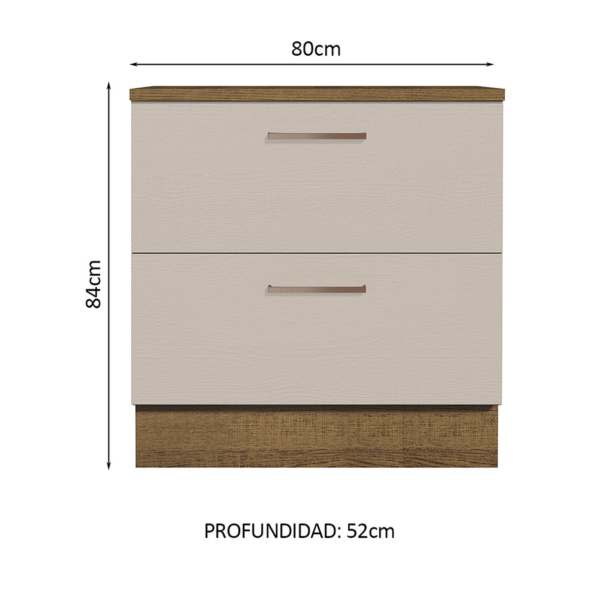 Mueble Inferior de Cocina Agata Marron y Crema 80x84cm con Mesón de Madera y Dos Cajones - MUEBLES INFERIORES DE COCINA | Bylmo