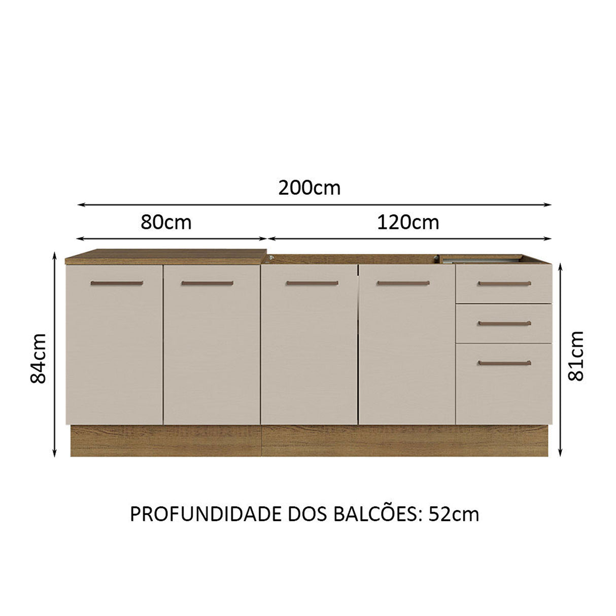 Set X 2 Muebles Inferiores de Cocina Agata Marron y Crema 120x84cm con Mesón de Madera - MUEBLES INFERIORES DE COCINA | Bylmo