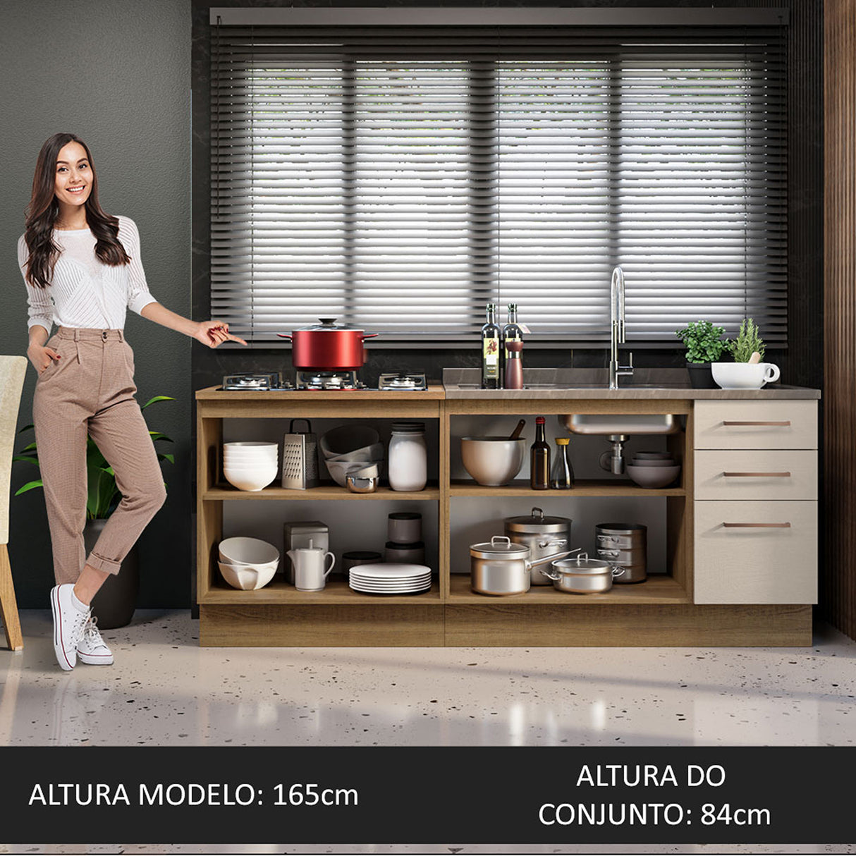 Set X 2 Muebles Inferiores de Cocina Agata Marron y Crema 120x84cm con Mesón de Madera - MUEBLES INFERIORES DE COCINA | Bylmo