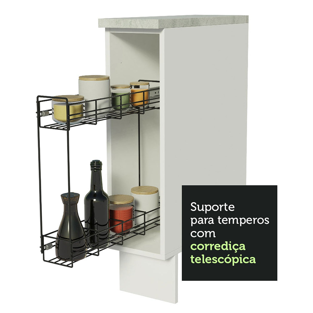 Mueble Auxiliar de Cocina Glamy Blanco y Gris 20x84cm Para Condimentos