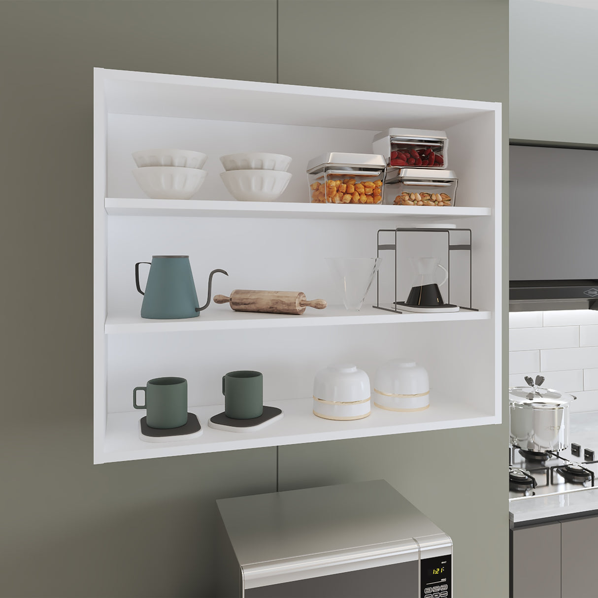 Mueble Superior de Cocina Blanco 91x76.2cm sin Puertas y con Dos Entrepaños - MUEBLES SUPERIORES DE COCINA | Bylmo