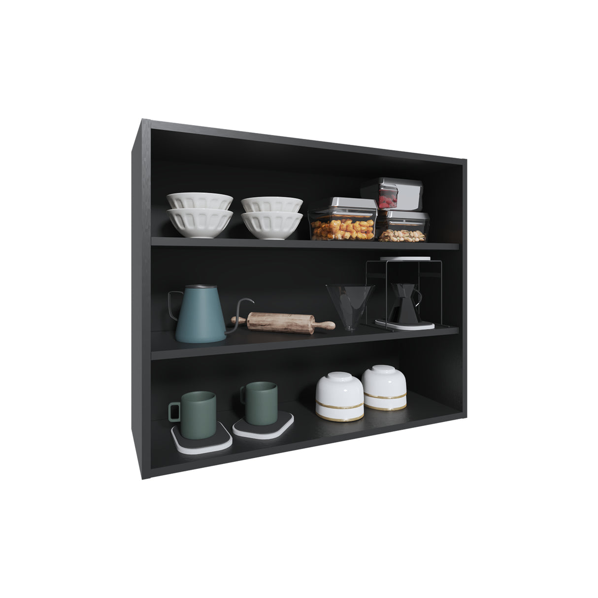 Mueble Superior de Cocina Wengue 91x76.2cm sin Puertas y con Dos Entrepaños - MUEBLES SUPERIORES DE COCINA | Bylmo