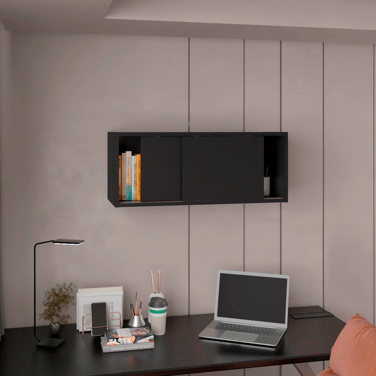 Estanteria Flotante Note Wengue 81x33cm Rectangular Con Un Compartimiento - BIBLIOTECAS Y ESTANTERIAS | Bylmo