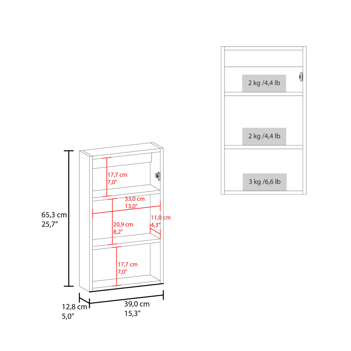 Gabinete de Baño Juno Blanco 39x65.3cm Rectangular y con Dos Entrepaños - GABINETES DE BANHO | Bylmo