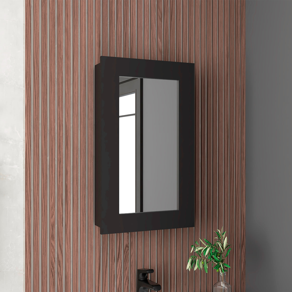 Gabinete de Baño Juno Wengue 39x65.3cm Rectangular con Espejo y Dos Entrepaños - GABINETES DE BANHO | Bylmo