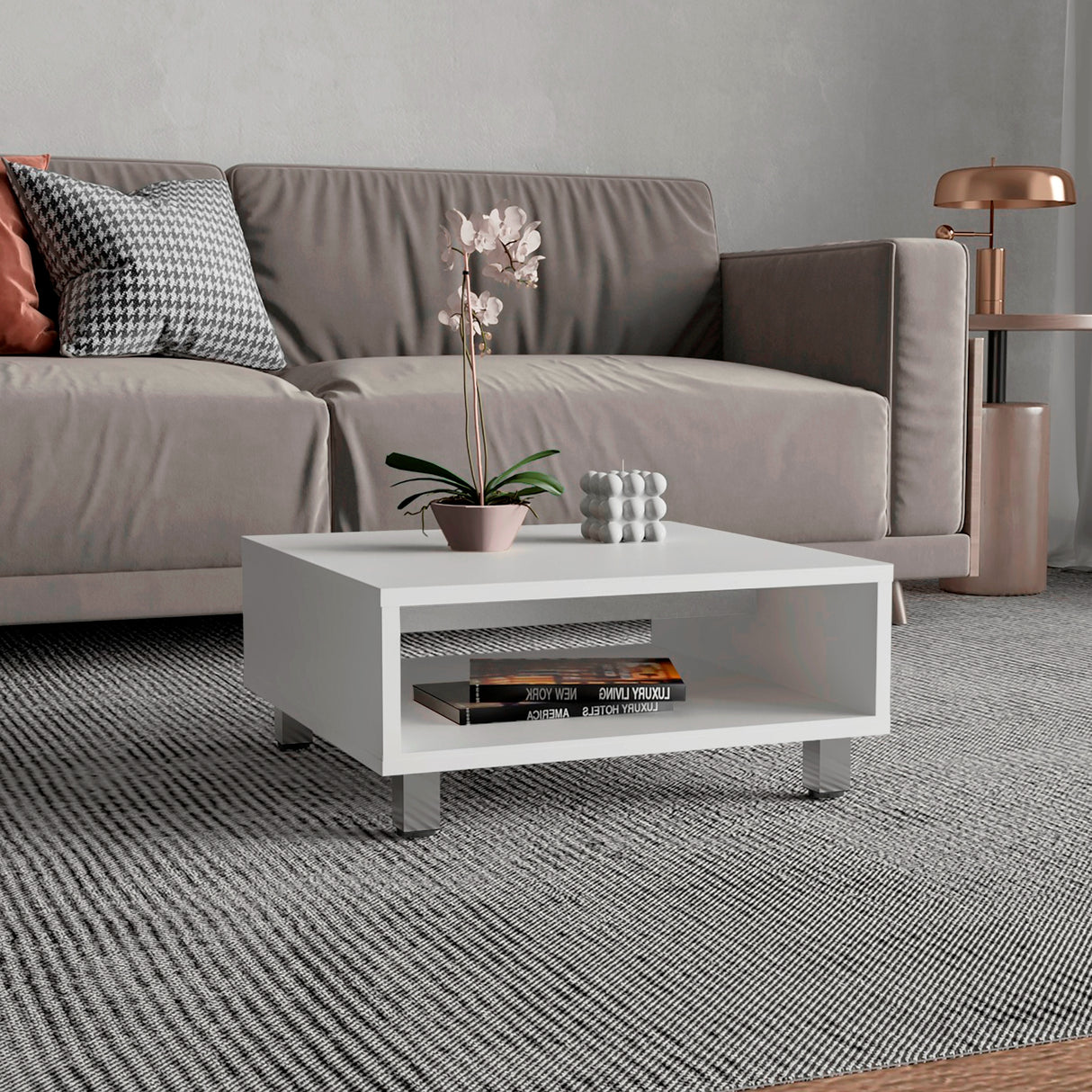 Mesa de Centro Eclipse Blanco 60x26.9cm Rectangular con Patas y con Compartimiento - MESAS DE CENTRO | Bylmo