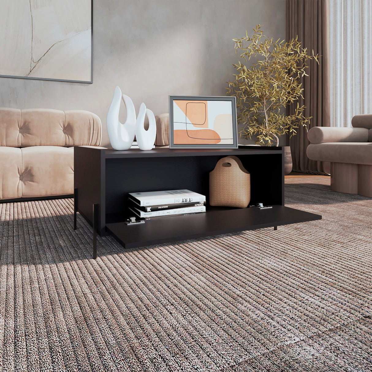 Mesa de Centro Shanghai Wengue 84.2x39.5cm Rectangular con Patas y con Compartimiento - MESAS DE CENTRO | Bylmo