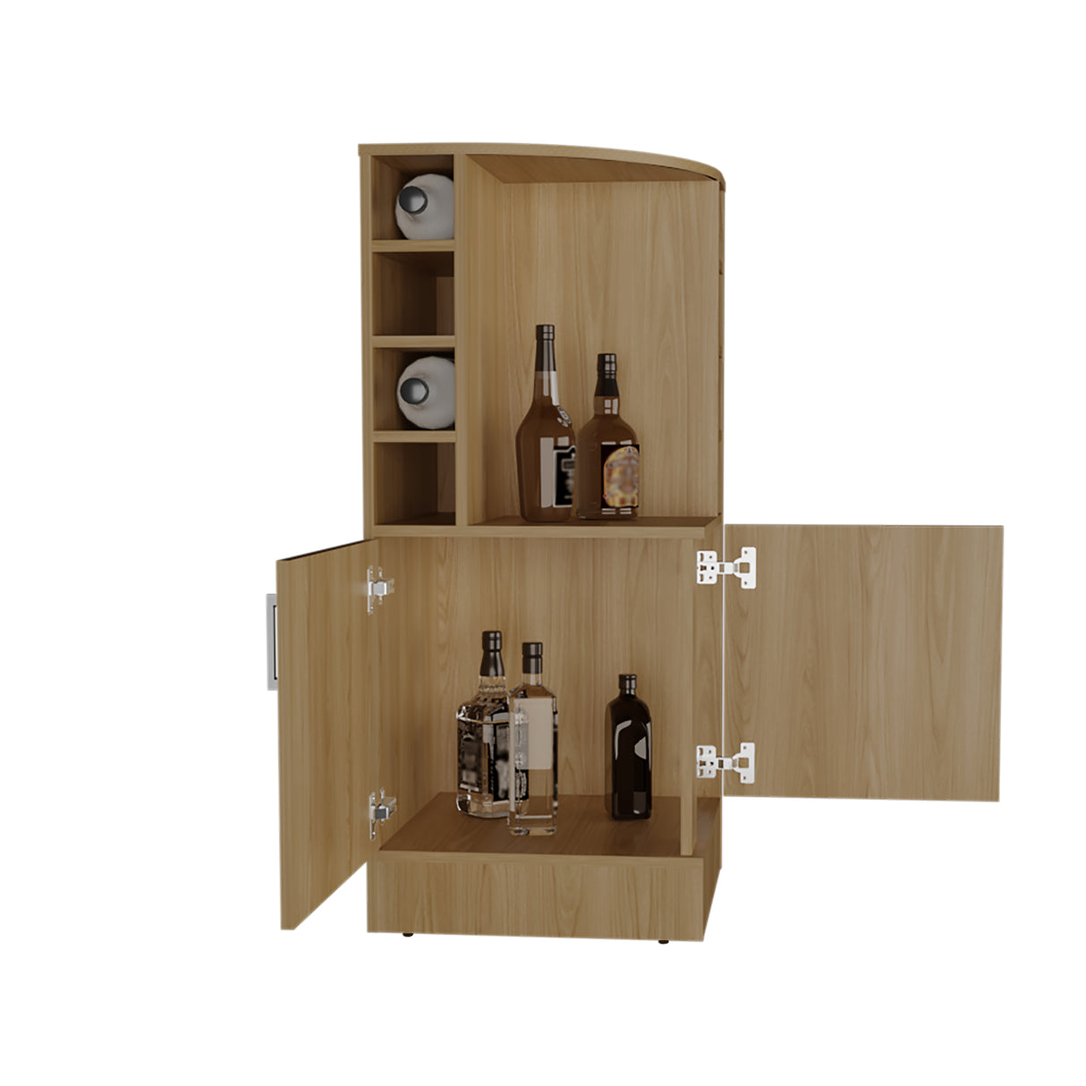 Bar Esquinero Jakes Fresno Europeo 46.9x108cm con Ocho Portabotellas y Cuatro Compartimientos - BARES | Bylmo